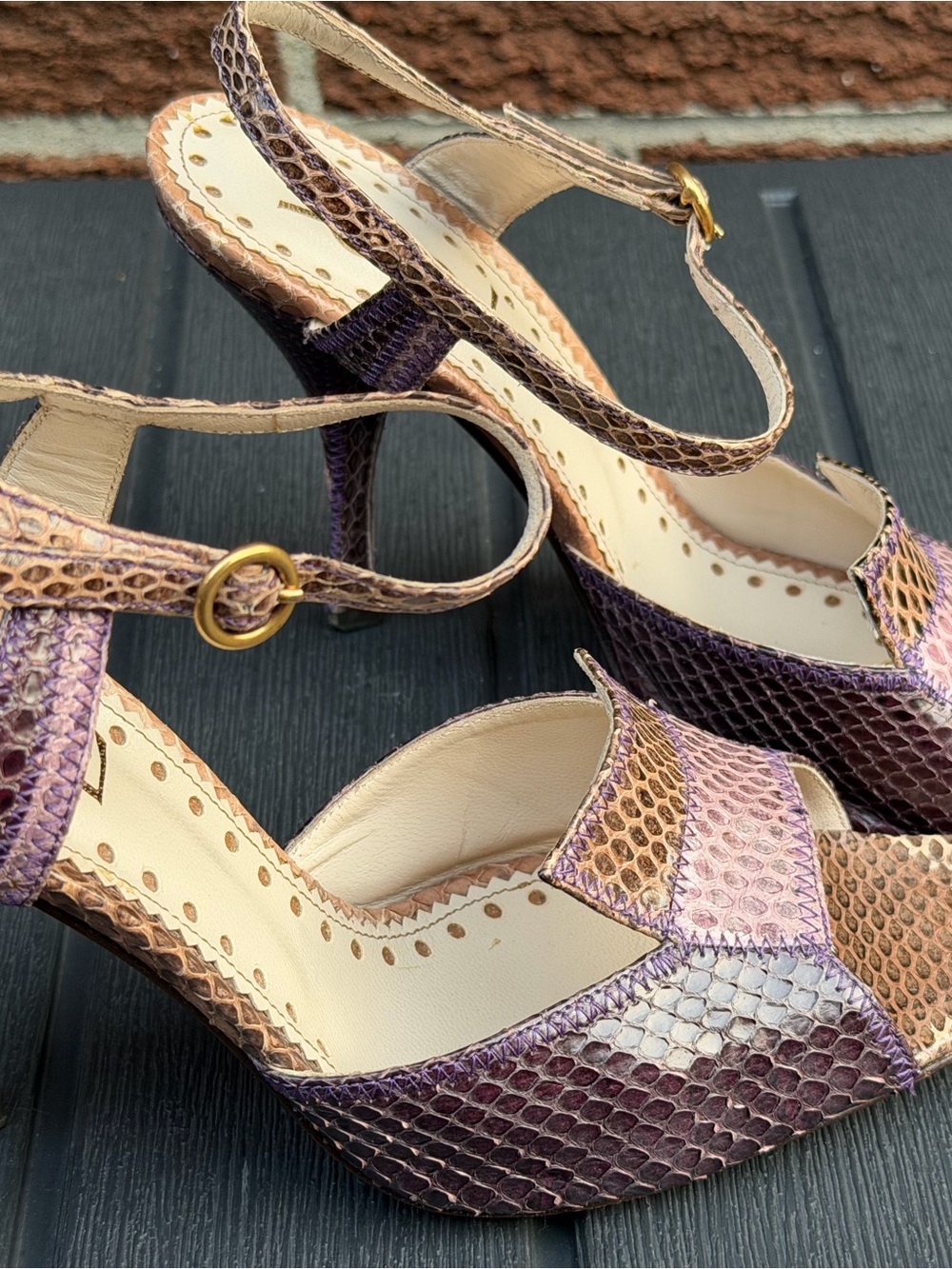 YSL Designer Y2K Vintage Multi-Tone Snakeskin Python High Heel Sandals size 37